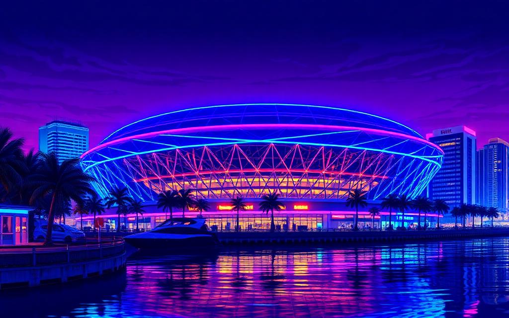 Neon illustration of Downtown Arena, Miami