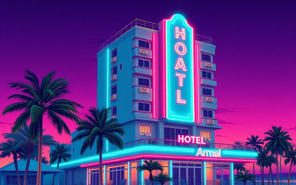 Neon illustration of The Famous Hotel Sign, Miami