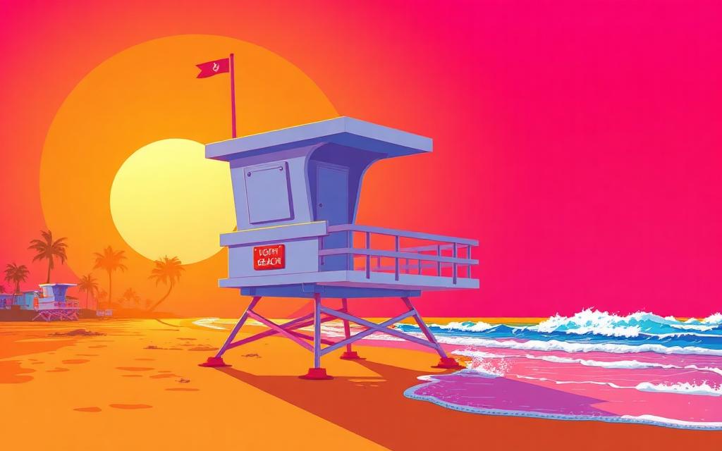 Neon illustration of Sunset on South Beach, Miami
