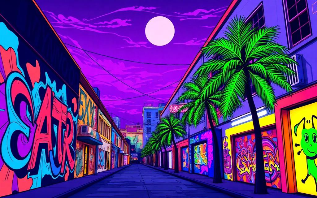 Neon illustration of Wynwood Walls, Miami